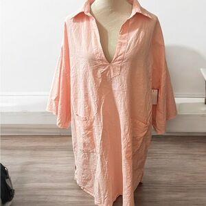 Orange Tunic with Collared Neckline and Flowy Silhouette